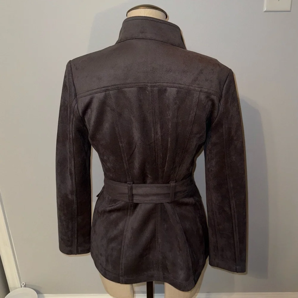 White House Black Market WHBM Belted Faux Suede Jacket in Blackened Pearl XS